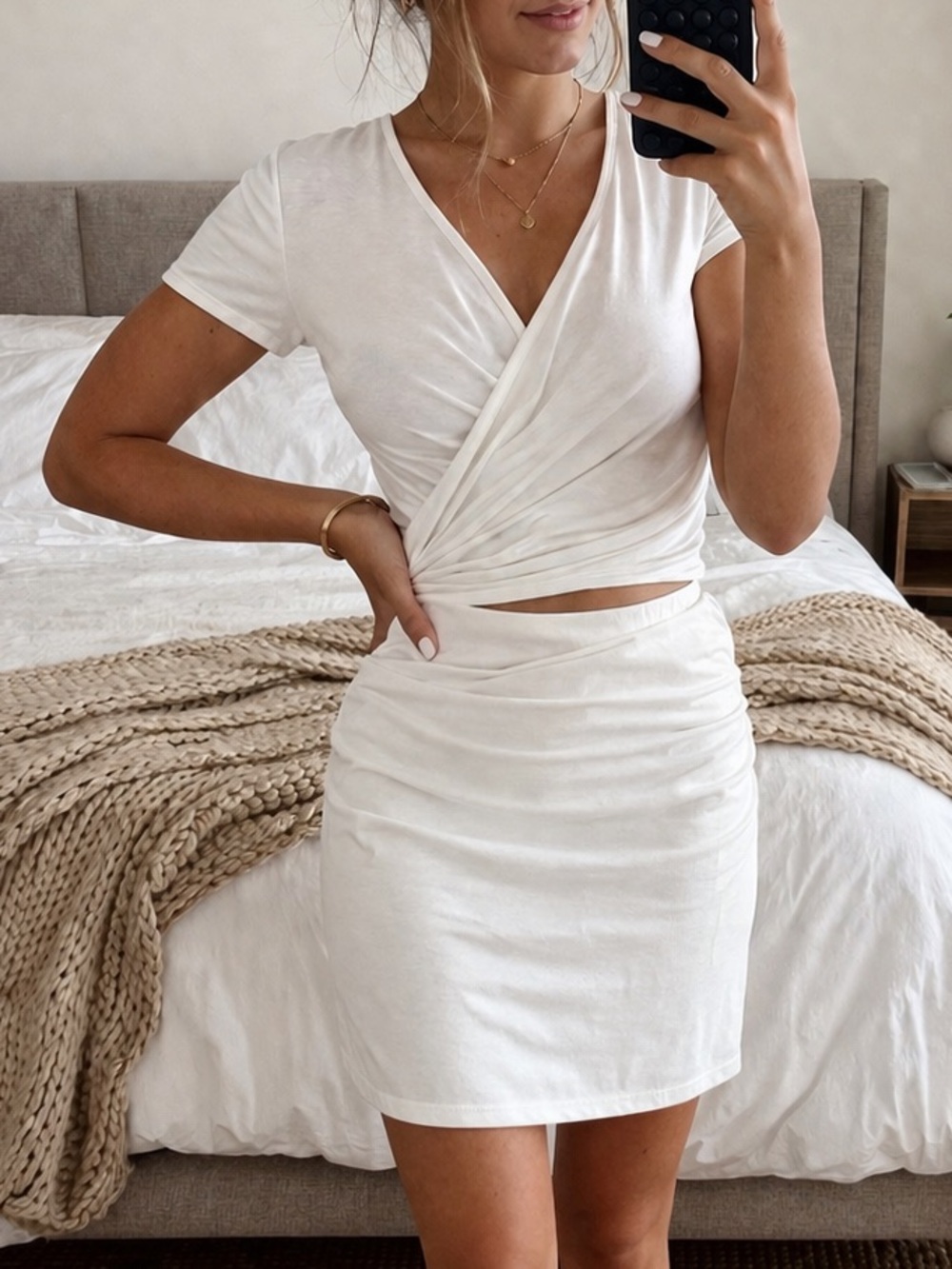 Lulus White Wrap Two Piece Set Mini Skirt Crop Top Small NWT Bridal Date Night